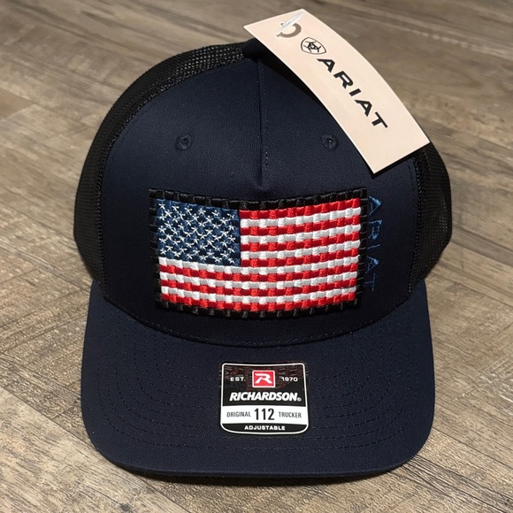 Ariat Richardson Original Trucker Hat,Basketweave American Flag,snapback cap/hat - Picture 1 of 10